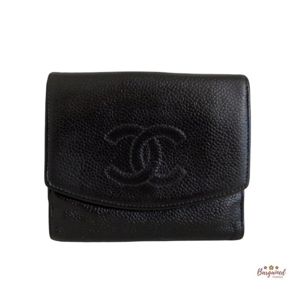 Authentic CHANEL Black Caviar Leather Timeless 'CC' Compact Wallet - 13113870 - Picture 1 of 12